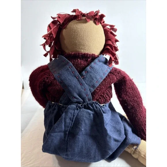 Vintage Country Rag Doll Handmade 26" Long Denim Dress Raggedy Ann Americana - Picture 4 of 4